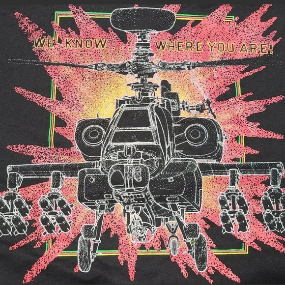 VTG Apache Helicopter Propoganda Vaporwave Shirt - Picture 3 of 4